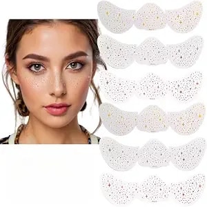 6 Pcs Glitter Freckles Face Tattoo Patches Pink Gold Silver Sparkle Makeup Stickers For Women Festival Party