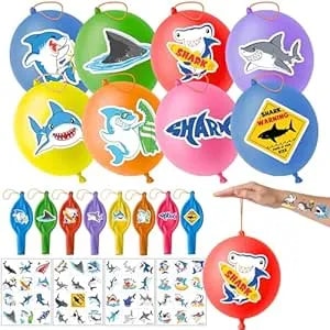 72 Pcs Shark Party Favors -24 Punching Balloons & 48 Temporary Tattoos Set For Kids Birthday Decorations Supplies Favors Gifts Goodie Bag Fillers Classroom Rewards For Boys Girls