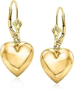 Ross-Simons 14kt Yellow Gold Puffed Heart Drop Earrings