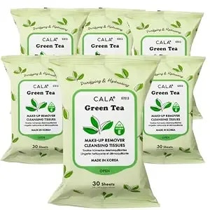 Cala Makeup Remover Cleansing Tissues: Green Tea (30 Sheets) - Antioxidant-Rich, Hydrating Wipes For A Smooth, Radiant Complexion, Gentle On All Skin Types (180 Count, Pack Of 6)