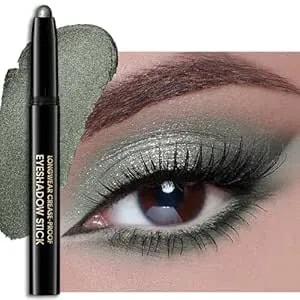 Erinde Waterproof Cream Eyeshadow Stick, Dark Green Shimmer Eye Shadow Sticks, Cream To Powder Eyeshadow Pencil Crayon, Buildable & Blendable Long-Lasting Eye Shadow Stick, Vegan & Cruelty-Free, 04