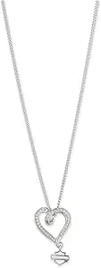 Harley-Davidson Women'S 16 In Bar & Shield Open Heart Crystal Pendant Necklace