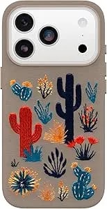 Otterbox Iphone 17 Pro Symmetry Series Cactus Leather Embroidery Case - Cactus Garden - Grey - Textured, Embroidered Cactus Garden Artistic Iphone Case