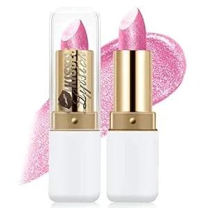 Mauve Pink Metallic Glitter Lipstick For Women, High Pigmented Diamond Shimmer Sparkling Creamy Lipstick Makeup, Long Lasting Non-Sticky Hydrating Lip Tint Full-Coverage Without Drying Or Fading