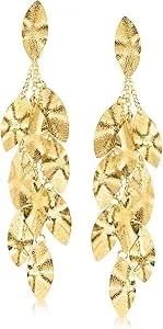 Ross-Simons Italian 18kt Gold Over Sterling Leaf Drop Earrings