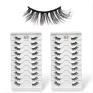 Cb Value Pack 20 Pairs/ 2 Trays 3d Fluffy Half Lash Strip, 3/4 Length Cat-Eye False Eyelashes, Black Band Natural Look Wispy Soft Strip Lashes, Multiple Styles, 02 X 2 Trays