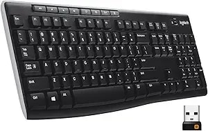 Logitech k270 Wireless Keyboard For Windows, 2.4 Ghz Wireless, Full-Size, Number Pad, 8 Multimedia Keys, 2-Year Battery Life, Compatible With Pc, Laptop, Black