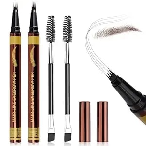 2pcs Eyebrow Pencils For Women【Natural Look】【Anti-Smudge】【Waterproof】Microblading 4 Tips Eyebrow Pen With 2 Brushes, 05# Dark Brown