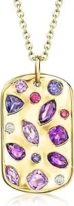 Ross-Simons 1.93 Ct. T.W. Scattered Multi-Gemstone Tag Pendant Necklace With Lab-Grown Diamonds In 18kt Gold Over Sterling. 18 Inches