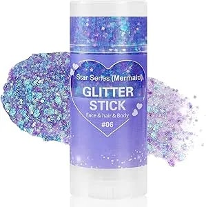 Mysense Purple Body Glitter Stick,Mardi Gras Face Hair Glitter,Singer Concert Festival Rave Outfit Accessories For Women Kids,Sparkling Mermaid Sequins Chunky Glitter Makeup