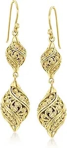 Ross-Simons 18kt Gold Over Sterling Filigree Double-Teardrop Earrings