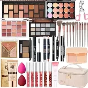 All In One Makeup Kit, Makeup Kit For Women Full Kit, Travel Make Up Gift Set For Women, Teens & Girls, Includes Eyeshadow Lipstick Eyeliner Eyebrow Pencil Brush Set, Beginners And Professionals Alike