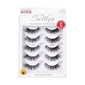 Kiss So Wispy, False Eyelashes, 'Pompadour', 16mm, Includes 5 Pairs Of Lashes, Easy To Apply, Reusable Lash Clusters