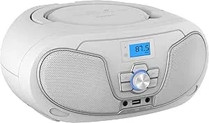 Philips CD Player Boombox, Dynamic Bass Boost With Bluetooth, FM Radio, USB Playback & AUX Input, Portable Top-Loading Boombox, Clear Stereo, RW/MP3 Compatible (White)