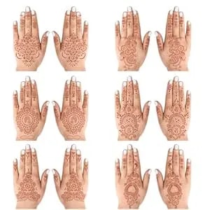 6 Sheets Henna Tattoo Stickers Brown Waterproof Temporary Hand Tattoo Stickers Red Ink Henna Tattoo For Women Wedding Party Festivals, & Parties Decoration（19-24）