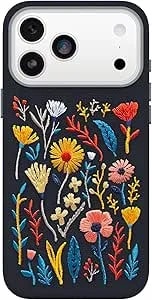 Otterbox Iphone 17 Pro Max Symmetry Series Cactus Leather Embroidery Case - Enchanted Garden - Blue - Textured, Embroidered Floral Artistic Iphone Case