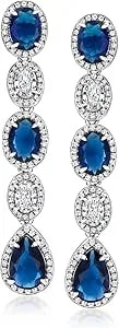Ross-Simons Italian 8.00 Ct. T.W. Simulated Sapphire And 3.00 Ct. T.W. Cz Drop Earrings In Sterling Silver