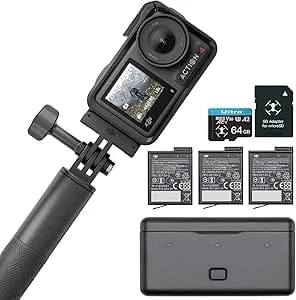 DJI Osmo Action 4 Adventure Combo, With 64GB Card, Action Camera 4K With 1/1.3" Sensor, 12h Extended Battery Life With 3 Batteries, Dual OLED Touchscreens, Mini Action Camera For Travel, Vlog
