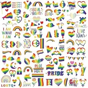 119pcs Pride Rainbow Temporary Tattoos - Gay Pride Rainbow Flag Temp Tattoos Stickers, Heart Lips Love Face Body Tattoos For Pride Month Festival Equality Parades Celebrations, Rainbow Art Crafts A