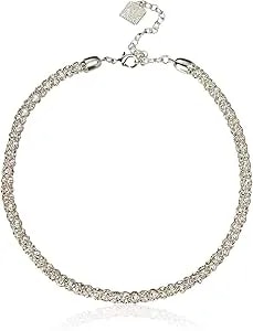 Anne Klein Silver-Tone Crystal Glass Tubular Pave Collar Necklace, 16"