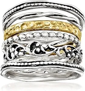 Ross-Simons Sterling Silver And 18kt Gold Over Sterling Jewelry Set: 6 Textured Rings