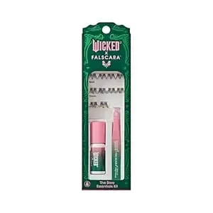 Wicked X Falscara False Eyelashes, Lash Extension Kit, ‘Normal Is Overrated’, 10 Lash Clusters, 8mm-10mm, Medium Volume, Yellow & Purple Glitter, Mini Bond, Green & Pink Mini Applicator