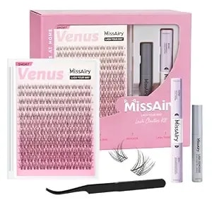 Venus Lash Clusters Kit Short 8-14mm D Curl Natural Lash Clusters Kit Wispy Eyelash Clusters Kit Eyelash Extension Kit Clusters Eyelash Extensions Beginner-Friendly Diy Lash Thin Invisible Lash Band