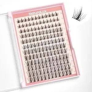 Naturalux Natural Manga Mixed Lash nl03; 10mm, 12mm, 14mm, 16mm; 144 Total Count; False Eyelash Clusters, Individual Lashes, Lash Extensions, Lash Clusters, C Curl