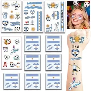 Argentina Flag Temporary Tattoos For World Cup Decorations 2026 - 11 Sheets- Waterproof Face Tattoo Transfer Stickers, Ideal For Independence Day, Football Sports Events, Party Celebration