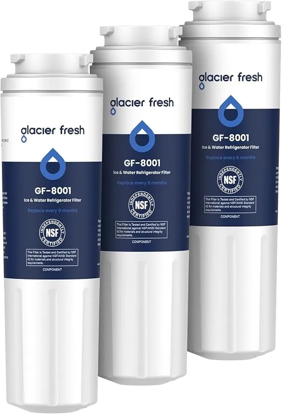 Glacier Fresh ukf8001 Whirlpool Refrigerator Water Filter 4, 3 Pack - Compatible With edr4rxd1, Everydrop Filter 4, 4396395, Maytag ukf8001, ukf8001axx, whr4rxd1, kad4rxd1, 46-9006, Puriclean Ii