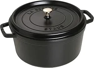 Staub Cast Iron Dutch Oven 9-Qt Round Cocotte, Made In France, Serves 9-10, Black Matte