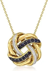 Ross-Simons 0.60 Ct. T.W. Sapphire And .11 Ct. T.W. Diamond Love Knot Pendant Necklace In 18kt Gold Over Sterling. 18 Inches