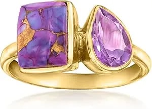 Ross-Simons Purple Turquoise And 1.10 Carat Amethyst Toi Et Moi Ring In 18kt Gold Over Sterling