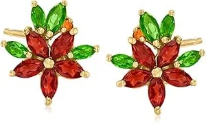 Ross-Simons 3.13 Ct. T.W. Multi-Gemstone Flower Earrings In 18kt Gold Over Sterling