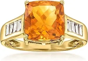 Ross-Simons 3.90 Carat Citrine Ring With .40 Ct. T.W. Lab-Grown Diamonds In 18kt Gold Over Sterling