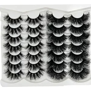 Mink Lashes Fluffy 25mm Long Big Eyelashes Pack, Thick D Curl Dramatic Eyelashes, Cat Eye 3d False Strip Lashes 2 Styles