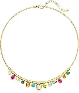 Ross-Simons 14kt Yellow Gold-Plated Omega Necklace With Simulated Multicolored Gemstones. 17 Inches