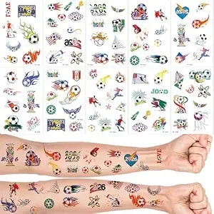 20pcs Soccer Temporary Tattoo Stickers Set World Cup Tattoos Stickers For Fan Face Body Art Themed World Cup Football Party Supplies Pre Cut Fake Tattoos For Party Favour Supplies