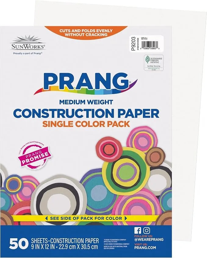 Prang (Formerly Sunworks) Construction Paper, White, 9" X 12", 50 Sheets
