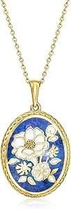 Ross-Simons Lapis And Multicolored Enamel Flower Pendant Necklace In 18kt Gold Over Sterling. 18 Inches