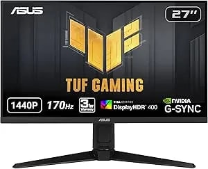 ASUS TUF Gaming VG27AQL1A 27” HDR Monitor, 1440P WQHD (2560 X 1440), 170Hz (Supports 144Hz), IPS, 1ms, G-SYNC Compatible, Extreme Low Motion Blur Sync, HDR400, 130% Srgb, Eye Care, HDMI Displayport