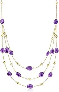 Ross-Simons 55.00 Ct. T.W. Amethyst Bead Station Necklace In 18kt Gold Over Sterling. 18 Inches