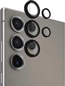 Pelican Samsung Galaxy s24 Ultra Camera Lens Protector With Aluminum Rings - 9h Tempered Glass - Durable Anti-Scratch, Anti-Shatter, Hd View With Night Shoot And Case Friendly, Easy To Install - Black