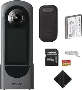 Ricoh Theta X 360° Camera – 5.7k Video & Dual 48mp Sensor For Immersive Content Creation With 128gb Extreme Uhs-I Microsdxc Memory Card And Sd Adapter, Waith Cleaning Cloth Bundle Set