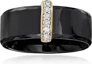 Ross-Simons Black Ceramic Ring With .10 Ct. T.W. Diamond Bar In 14kt Yellow Gold