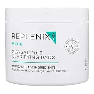Replenix Gly-Sal Clarifying Acne Pads, 60 Count, Medical-Grade 10% Glycolic Acid & 2% Salicylic Acid Exfoliating Pads For Acne-Prone Skin, Help Clear Blemishes & Refine Pores, Non-Oily