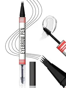 Vevivia Eyebrow Pen & Eyebrow Gel - Eyebrow Pencil Magical 2-In-1 Dual-Ended Brow Pencil With Micro-4 Tip Applicator And Brow Gel Clear, Eyebrow Makeup For Fuller Eyebrows, Stay On All Day, Black