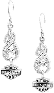 Harley-Davidson Womens Bling Filigree Bar & Shield Drop Earrings, Silver hde0464