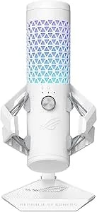 Asus Rog Carnyx Usb Gaming Microphone (25mm Condenser Capsule, 192khz/24-Bit, Cardioid, High-Pass Filter, Built-In Pop Filter, Metal Shock Mount, One-Touch Mute, Aura Sync Rgb)- Moonlight White