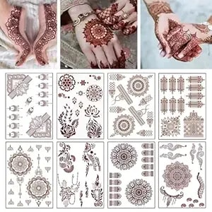 Temporary Tattoo Stickers Lace Floral Temporary Waterproof Fake Tattoo Design Indian Lace Mandala Flower Pattern (Brown)